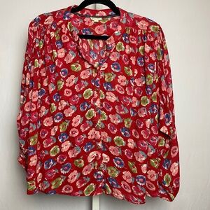 Pilcro Anthropologie Sidney Batwing Red Floral Long Sleeve Boho Top Medium